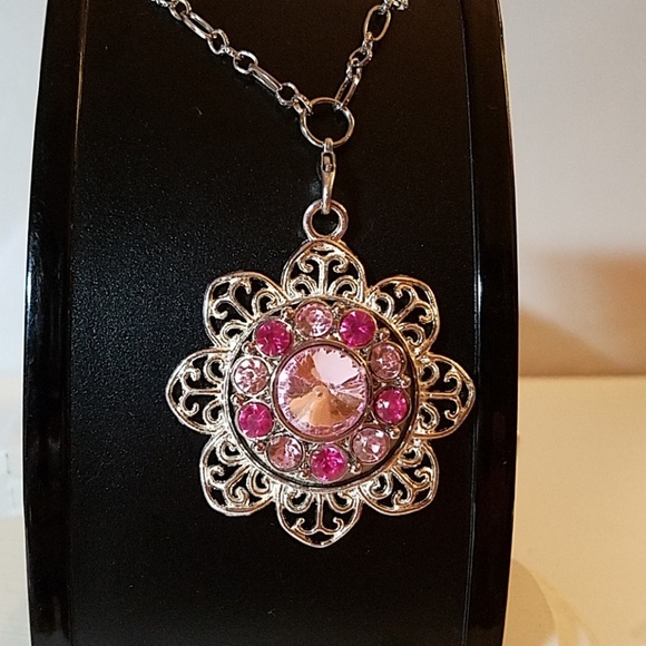 Floral Color Stone Filigree Silver Tone Necklace - Picture 1 of 1